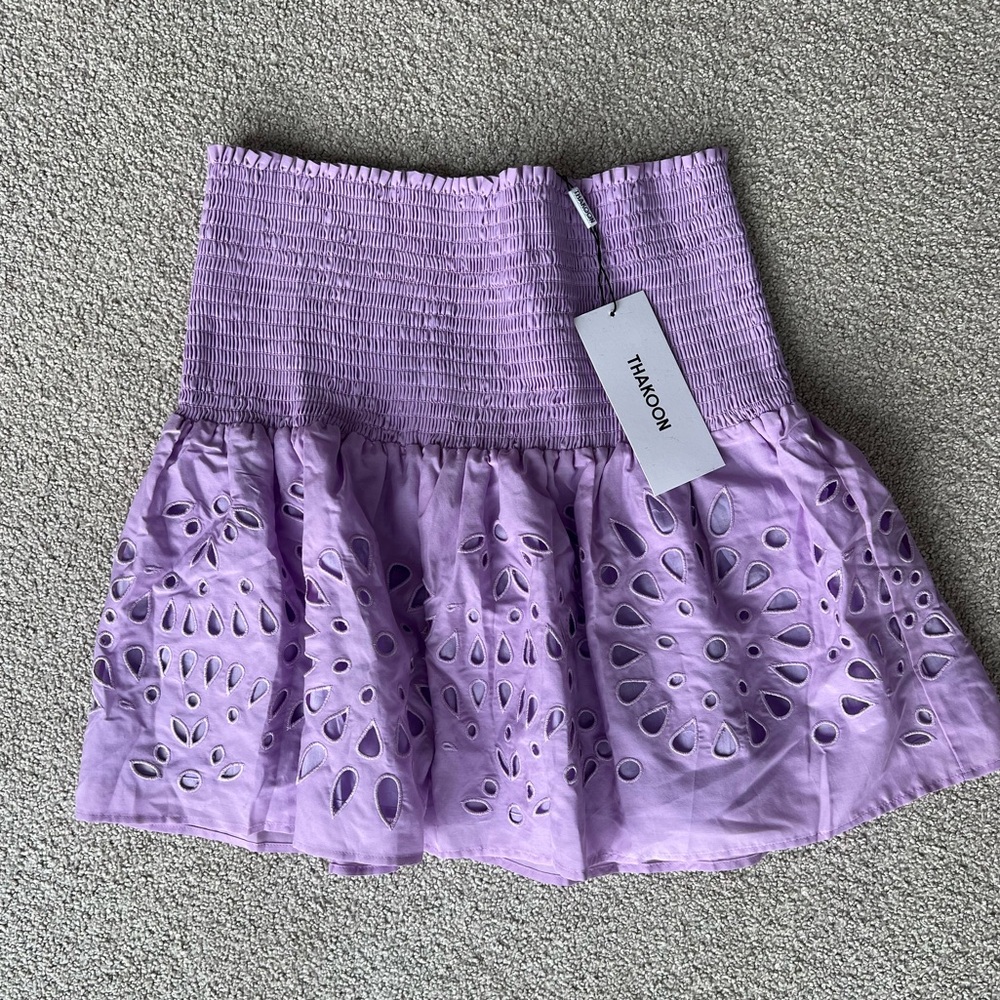 NWT Thakoon Lilac Smocked Eyelet Mini Skirt